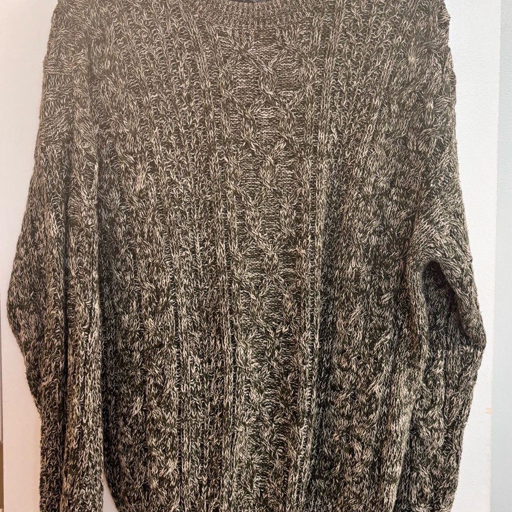 Structure Men's Green and Cream Knit Crewneck Sweater